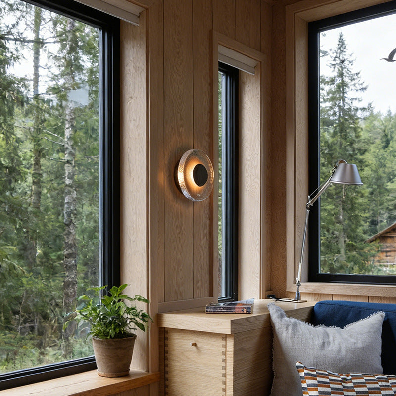French Style Glass Walnut Wood Wall Lamp